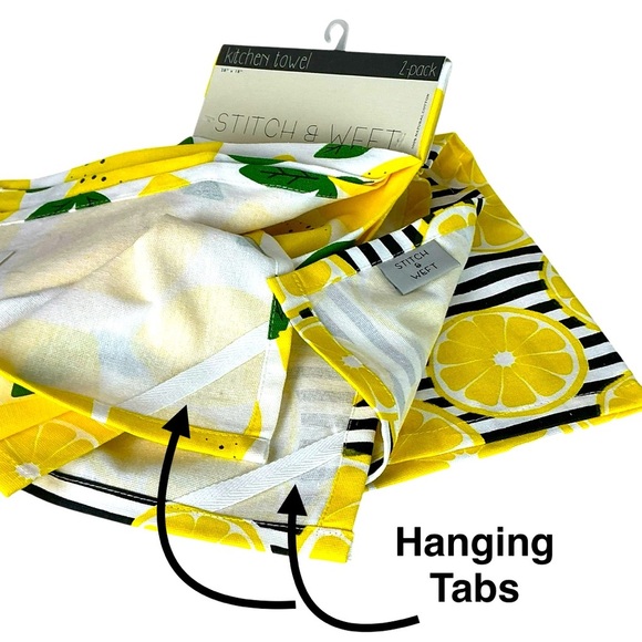 Stitch & Weft Kitchen Towel Set Lemon Print 100% Natural Cotton Yellow Black - Picture 4 of 16
